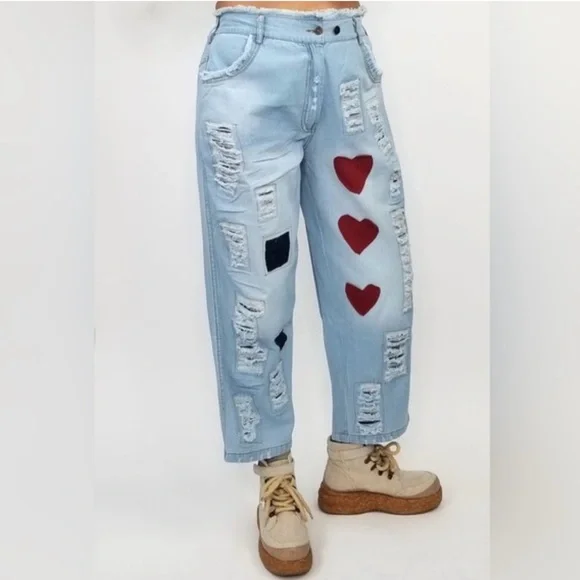 Paperlace Wide Leg Heart Jeans - Picture 2 of 14